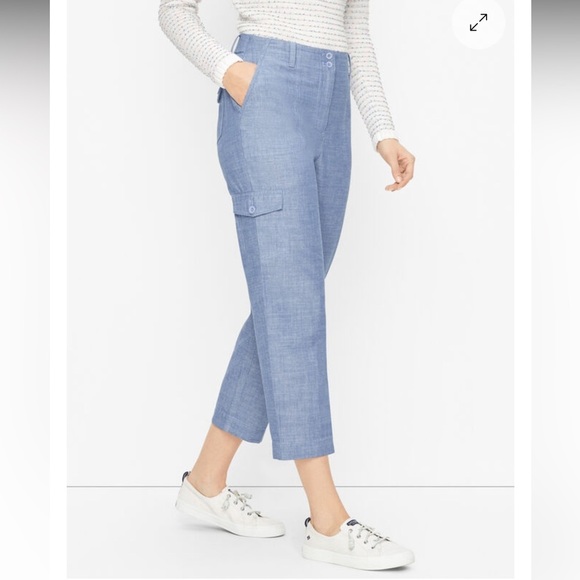 Talbots Newport Chambray Women’s Plus Size Cargo Cropped Pants - Picture 1 of 6